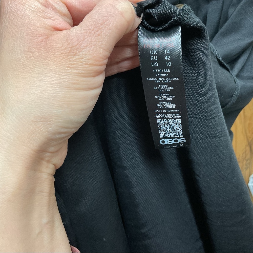 ASOS Black Maternity Long Sleeve Linen Blend Dress - Picture 2 of 7